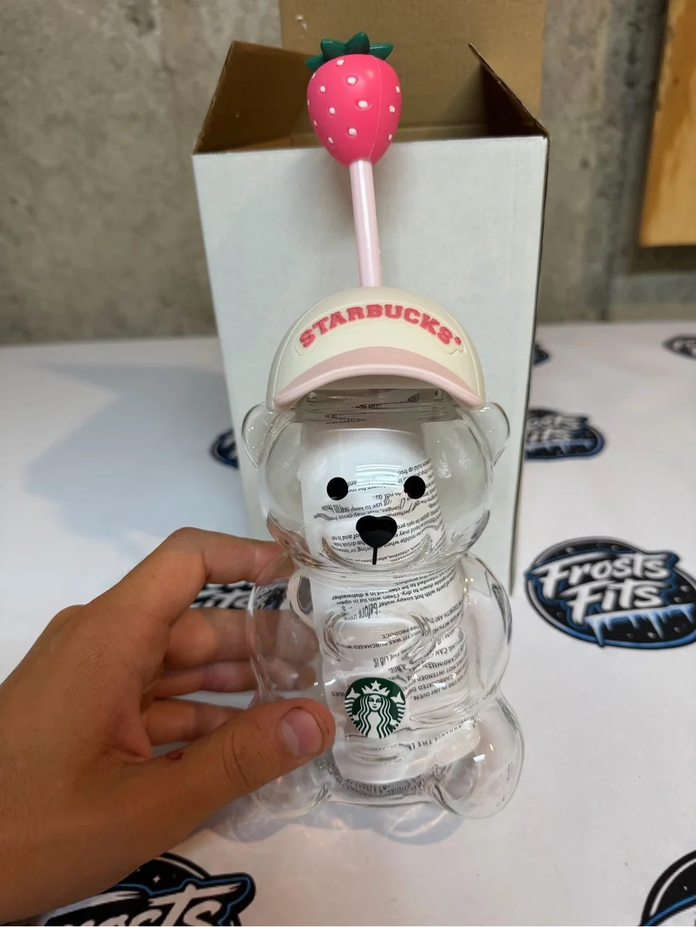 Starbucks Clear Bear Tumbler with Pink Strawberry Straw